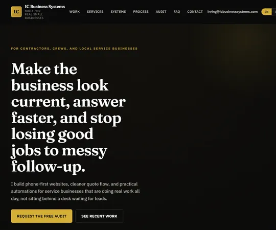 My old homepage at 1080 pixels wide, with the language switch and main button cut off at the right edge.