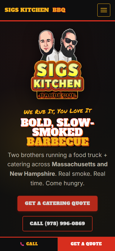 Sig's Kitchen BBQ mobile homepage screenshot